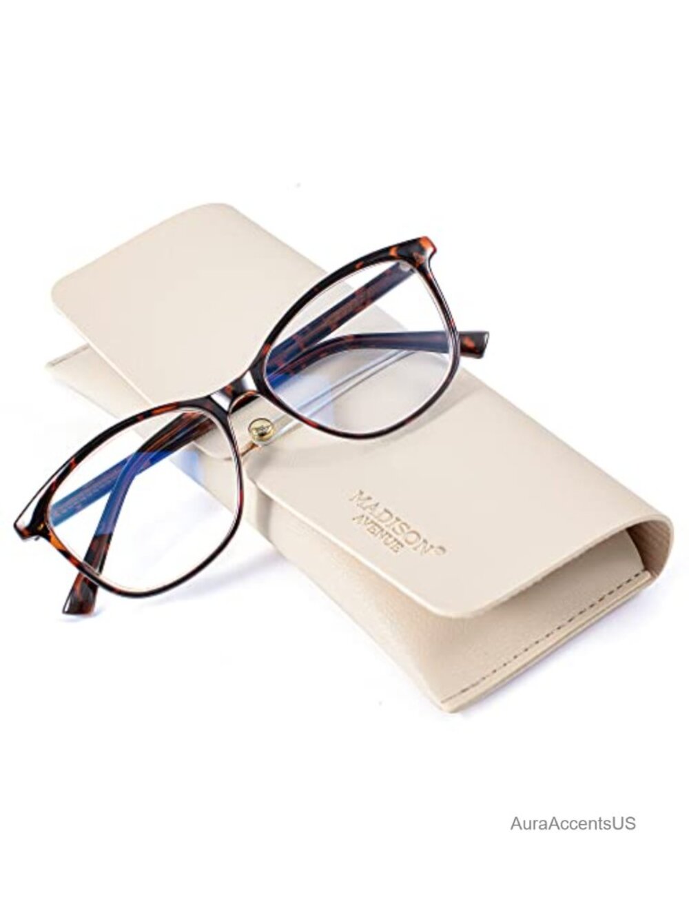 Vintage TR90 Square Blue Light Blocking Reading Glasses with Leather Case
